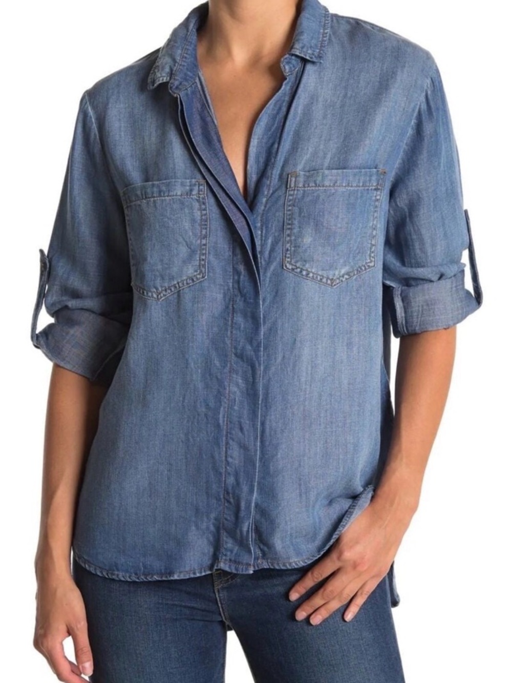 Anthropologie Cloth & Stone Split Back Chambray Shirt – XS - Picture 2 of 10